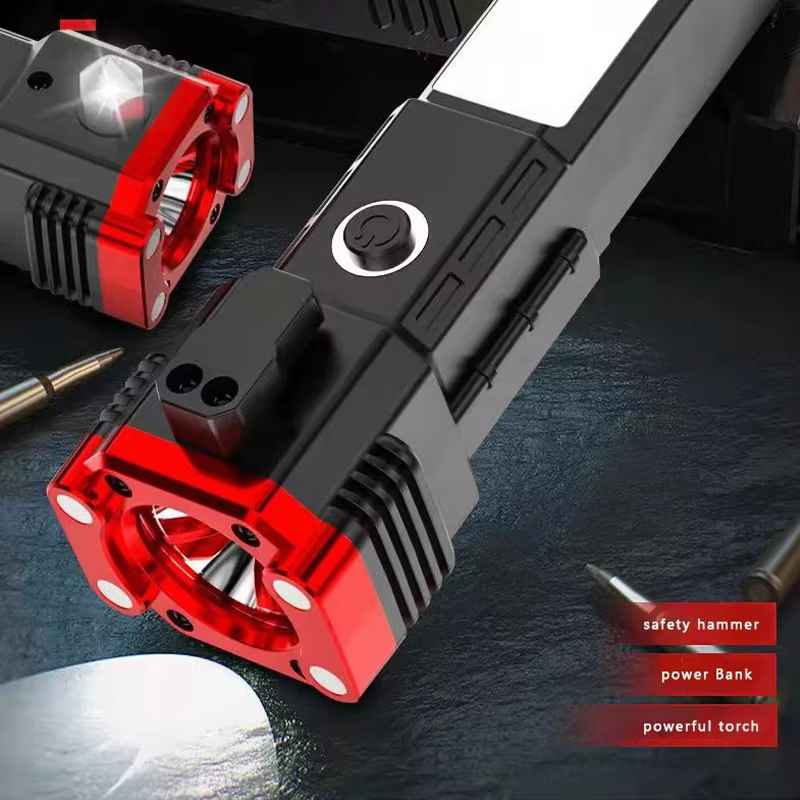 Versatile High Power Led Flashlight, Focus Light Power Bank and Window Hammer