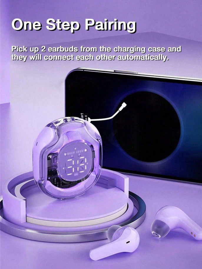 AIR39 Air 39 Clear Transparent Fashion Led Digital Display Crystal Shell Handfree Gaming Wireless Mini Bluetooth Earphone Earbud