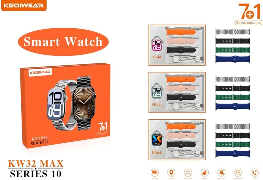 KEQIWEAR KW32 Max Series 10 Smart Watch (7+1 strap bundle).