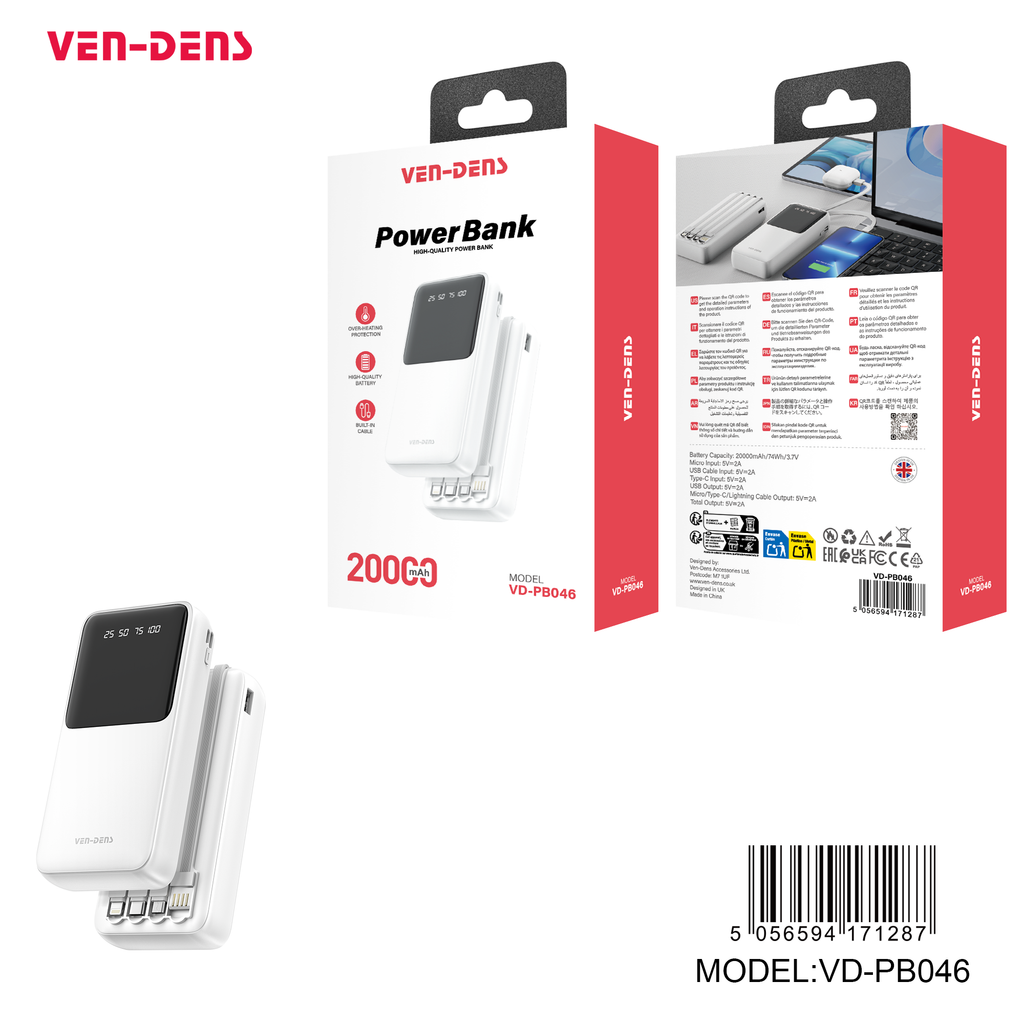 Ven‑Dens PowerBank 20,000 mAh (Model VD‑PB046)