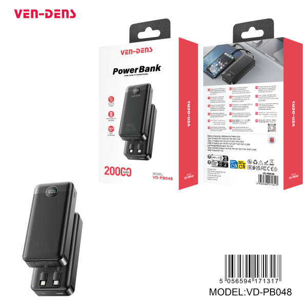 Ven-Dends PowerBank 20,000 mAh (22.5 w) Model: VD-PB048