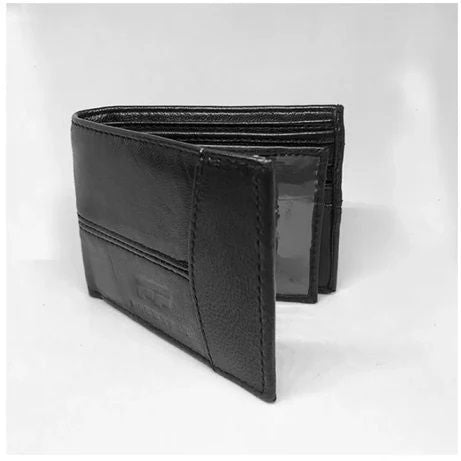 Men s Leather Wallet Plain Black Patches