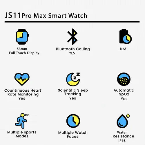 JS11 Pro Max Military Grade Smart Watch – 2.1″ Large Display - IP68 Waterproof